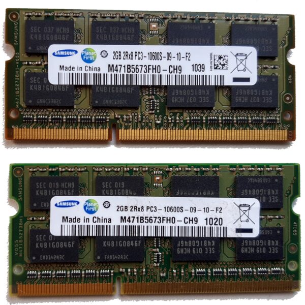Samsung 2+2GB, 204-pin SODIMM, DDR3 PC3-10600S, 1333MHz